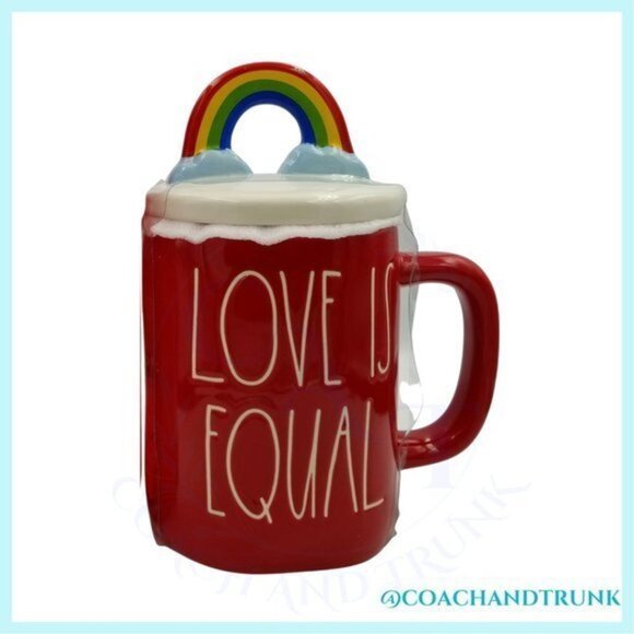 RAE DUNN LOVE IS EQUAL Rainbow Clouds Lid Hand Painted Oversize Mug NWT - Picture 10 of 10